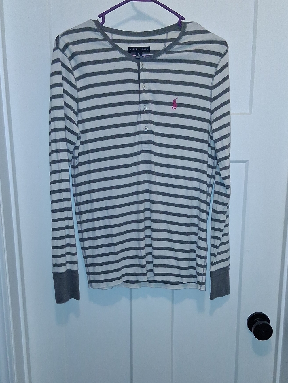 Polo Ralph Lauren Womens Gray & White Striped Long-Sleeve Henley Top Size XL